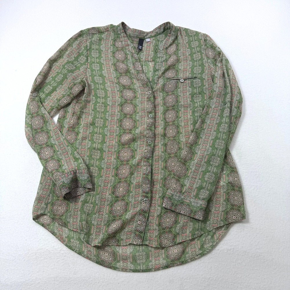 KUT from the Kloth Green Paisley Medallion Button Up Blouse Womens XL Boho Top